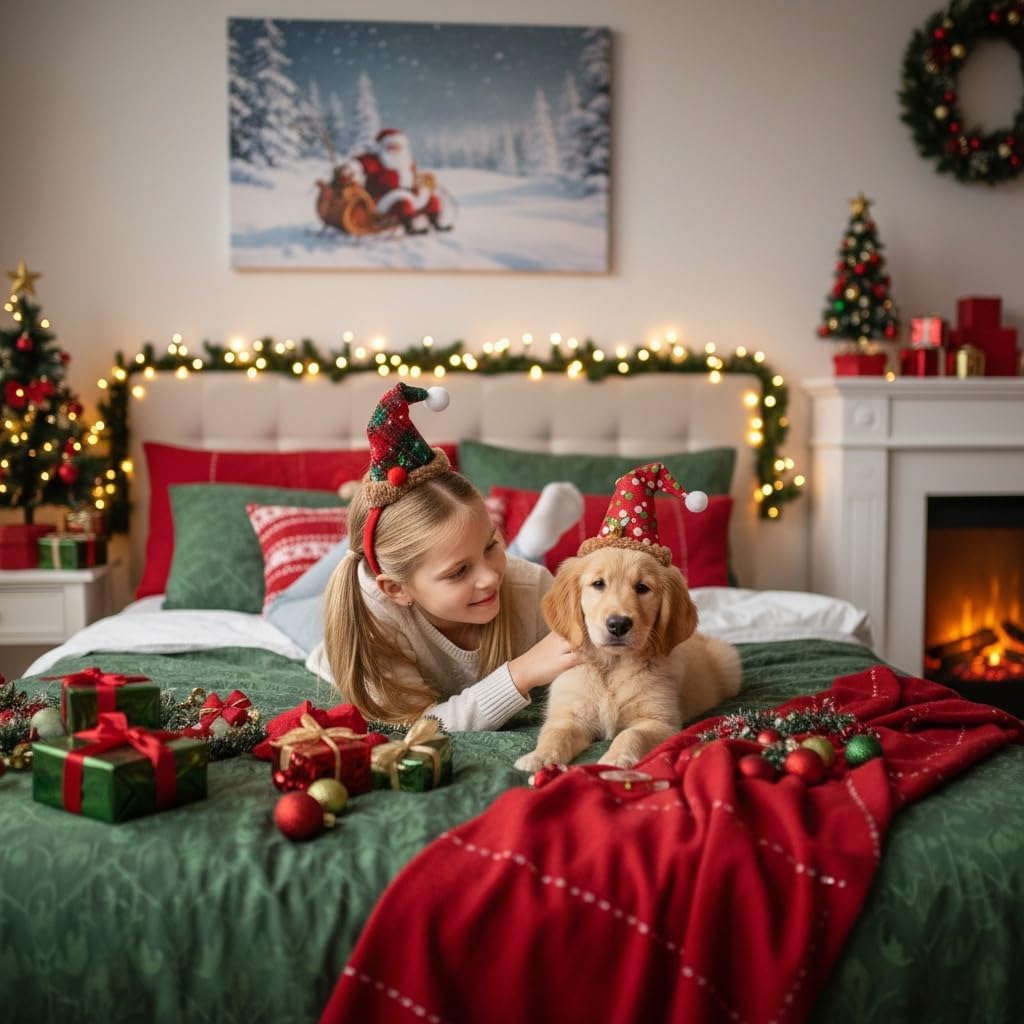 2pcs Santa Hat Headband: Christmas Party Decor Hair Hoops for Women Xmas Hair Accessories for Holiday Favors Photo Booth Props (red/green) - Image 2