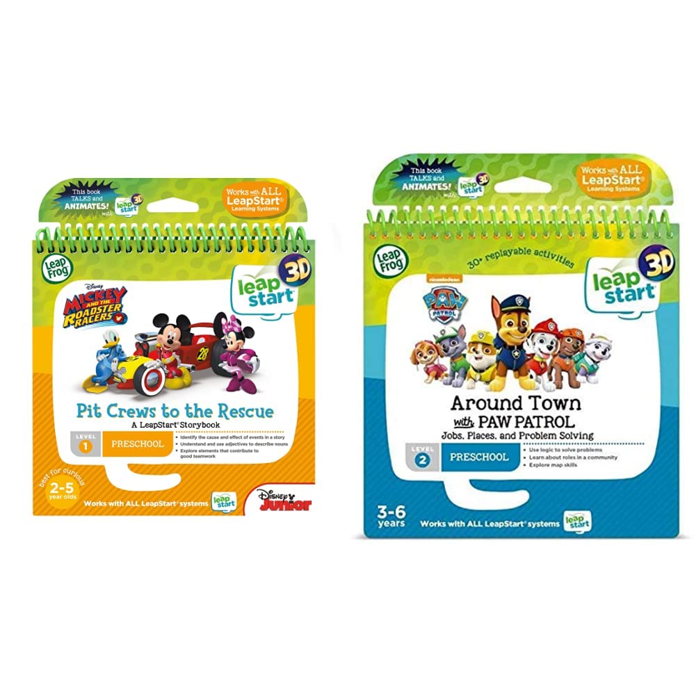 Leapstart Nursery: Mickey & The Roadster Racers Pit Crews To The Rescue Story Book (3D Enhanced) & Leapstart Preschool: Around Town with Paw Patrol Activity Book (3D Enhanced)