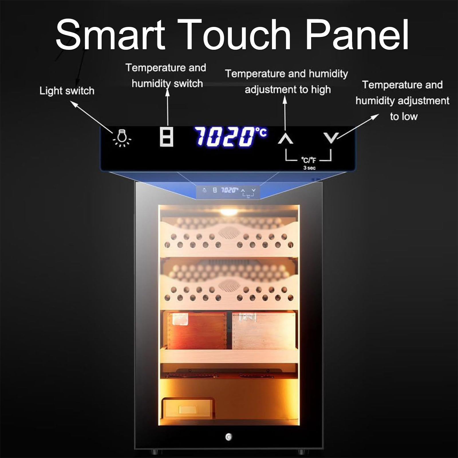 Elektrischer Zigarren- und Weinhumidor mit intelligenter Klimasteuerung, Schublade aus spanischer Zeder, LED-Display und Beleuchtung