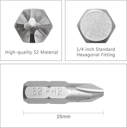 Miniatura 2 de PH2 Phillips Juego de 20 puntas Phillips de acero de aleación S2 de alta calidad, puntas de inserción de destornillador de 1 pulgada de largo,