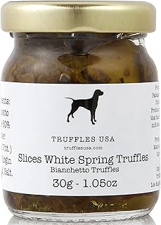 TRUFFLES USA Slices White Spring Truffles 1.05 oz Jar - Imported from Italy - Place it on top of Pasta, Eggs, Chicken, Steak, Vegetables, Bread - Unique Gourmet Recipe