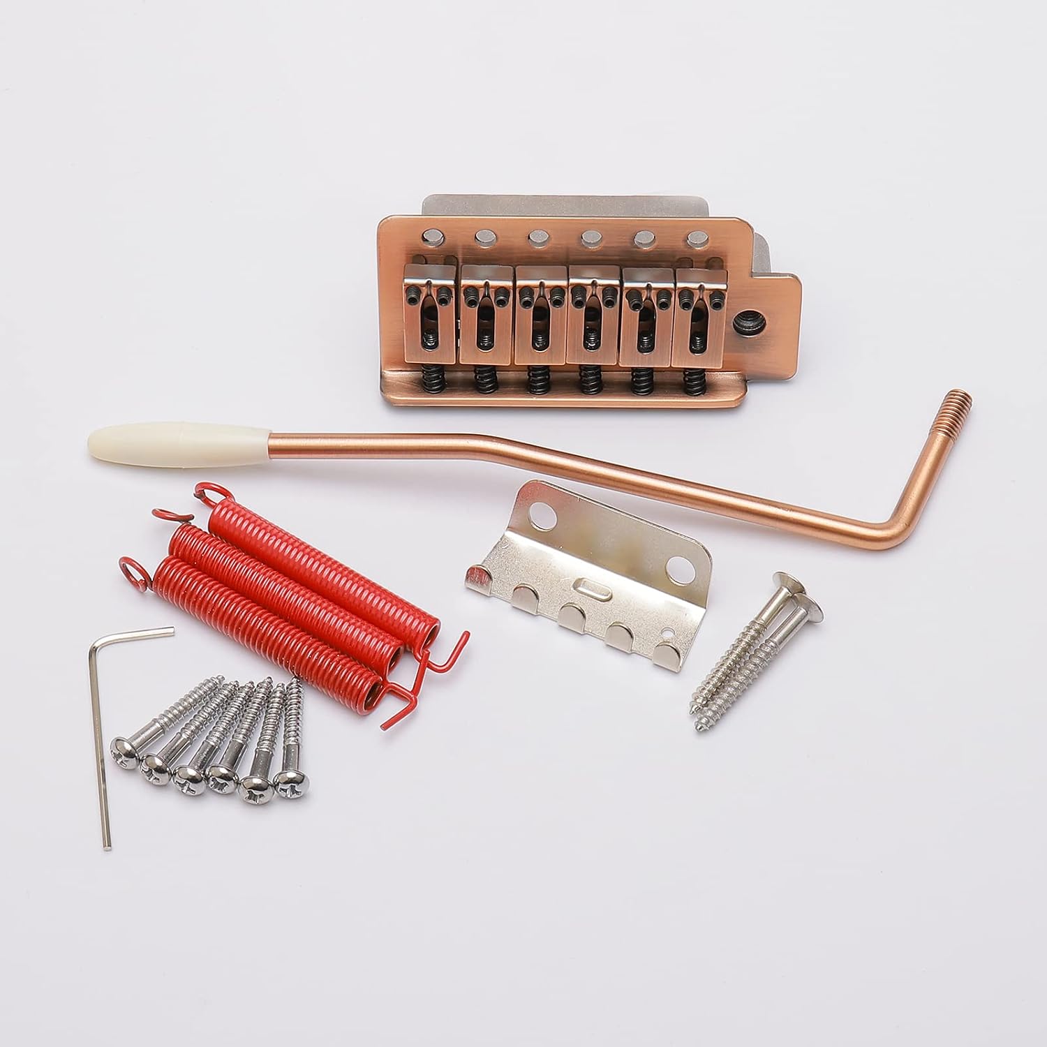 Unxuey 6 String Right Handed Electric Guitar Tremolo Bridge Saddles Set for Fender Strat Squier Style Guitar Replacement Parts with Whammy Bar Red Copper Color - Image 5