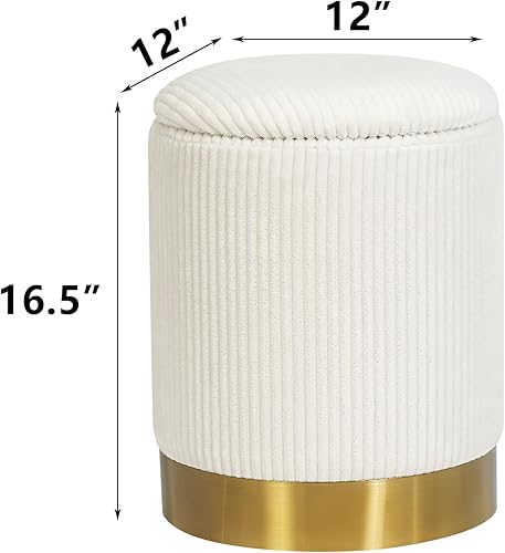 Miniatura 3 de Joveco Boucle - Otomana redonda de almacenamiento con tapa extraíble, taburete pequeño tapizado acolchado para sala de estar, dormitorio, Blanco