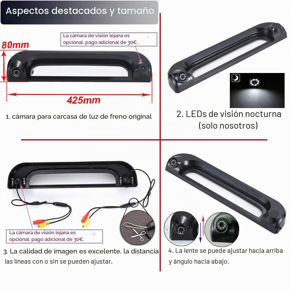 Sistema de marcha atrás HD Transporter con luz de freno, cámara de aparcamiento, compatible con Fiat Ducato X250 X251 290 290 X/Citroen Jumper 244 Z 250 2500/Peugeot Boxer Furgon MK3/Opel Movano