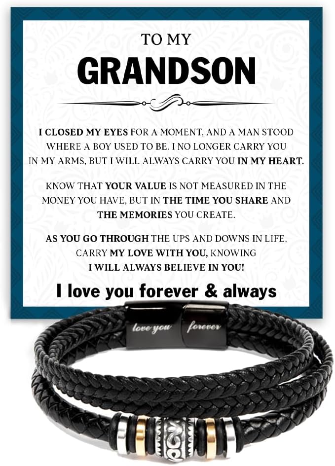 To My Grandson Love You Forever Bracelet From Mom & Dad With Heartfelt Message & Elegant Box, Gift For Son From Mother Father On Graduation, Birthday, Wedding, Christmas & More #1