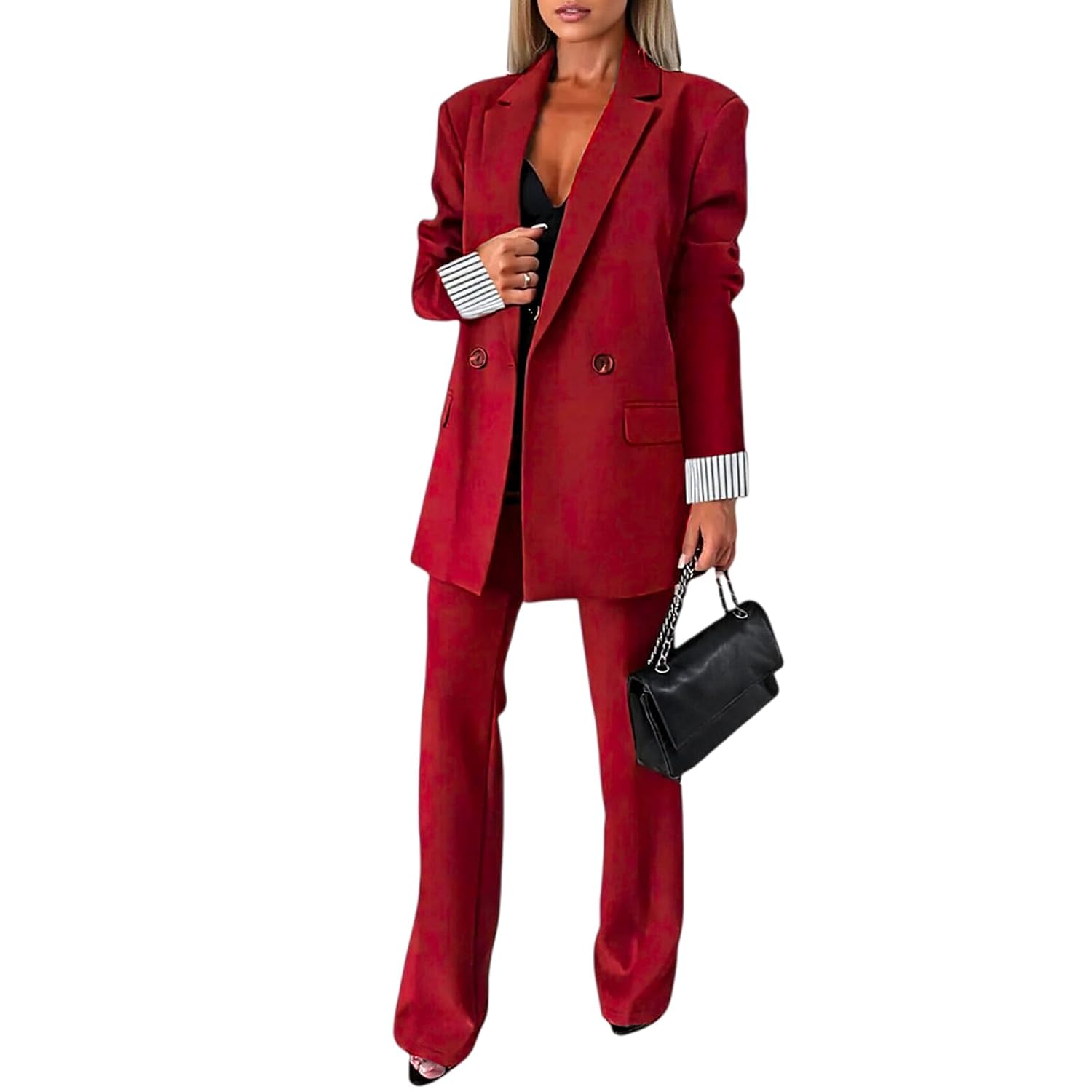 Pant Suits for Women Fashion 2 Piece Blazer Outfit Oversized Blazer Jacket and Wide Leg Dress Pantsuits Formal