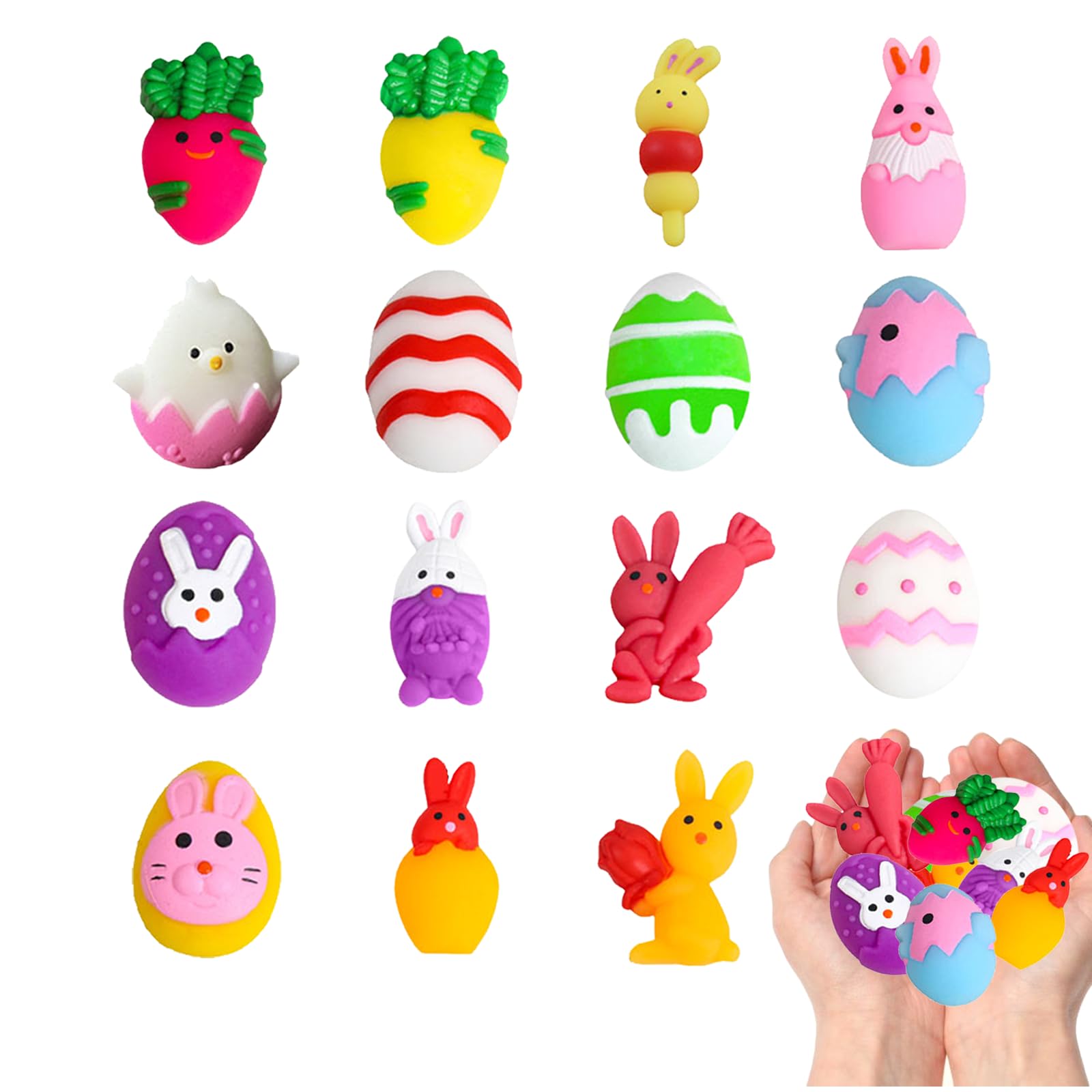 15Pcs Easter Mochi Squishy Toys,Easter Mini Kawaii Moji,EasterSqueeze Soft Fidget Toys Include Rabbit Eggs Bunny Carrot for Easter.Basket Party Bags Fillers Girls Boys Kids Treats Party Favors Gifts
