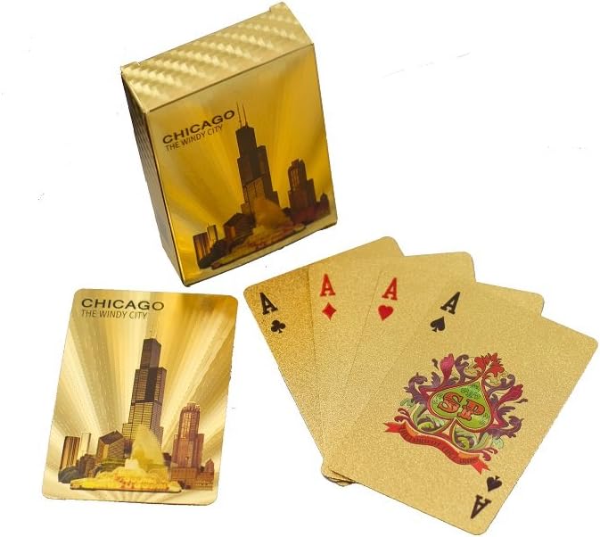 Chicago Souvenir - Durable Gold Foil Plated Playing Cards