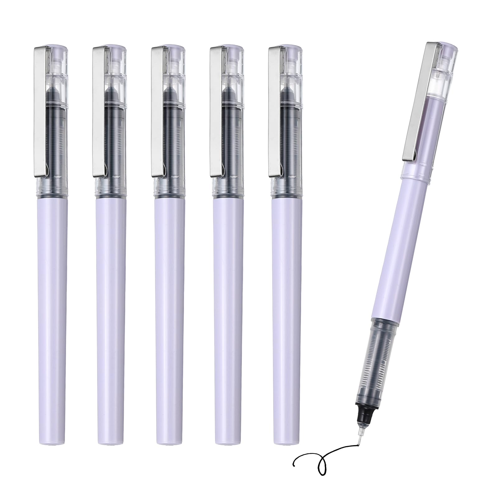 PATIKIL 6Pcs Liquid Ink Rollerball Pens, 0.5mm Fine Point Needle Tip Pens Smooth Writing Gel Ink Quick Dry Black Ink for Office Note Taking Journaling, Purple Body
