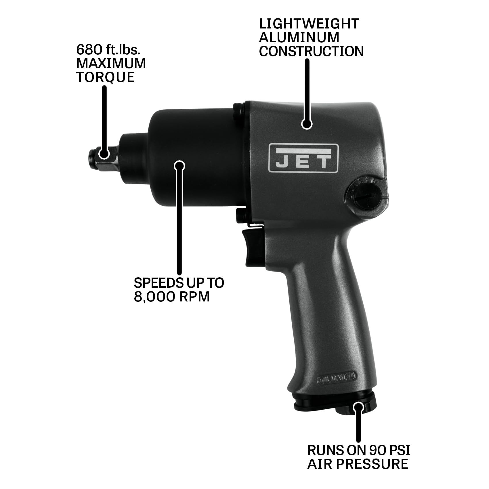 JET JAT-103 Llave de impacto neumática R6 650ft-libras, 1/2"