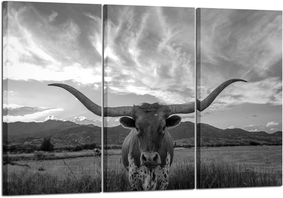 KREATIVE ARTS - Large Modern Canvas Wall Art for Home and Office Decoration Texas Animal Pictures Print Art on Canvas Longhorn Canvas Prints Giclee Artwork for Wall Decor 16x32inchx3pcs
