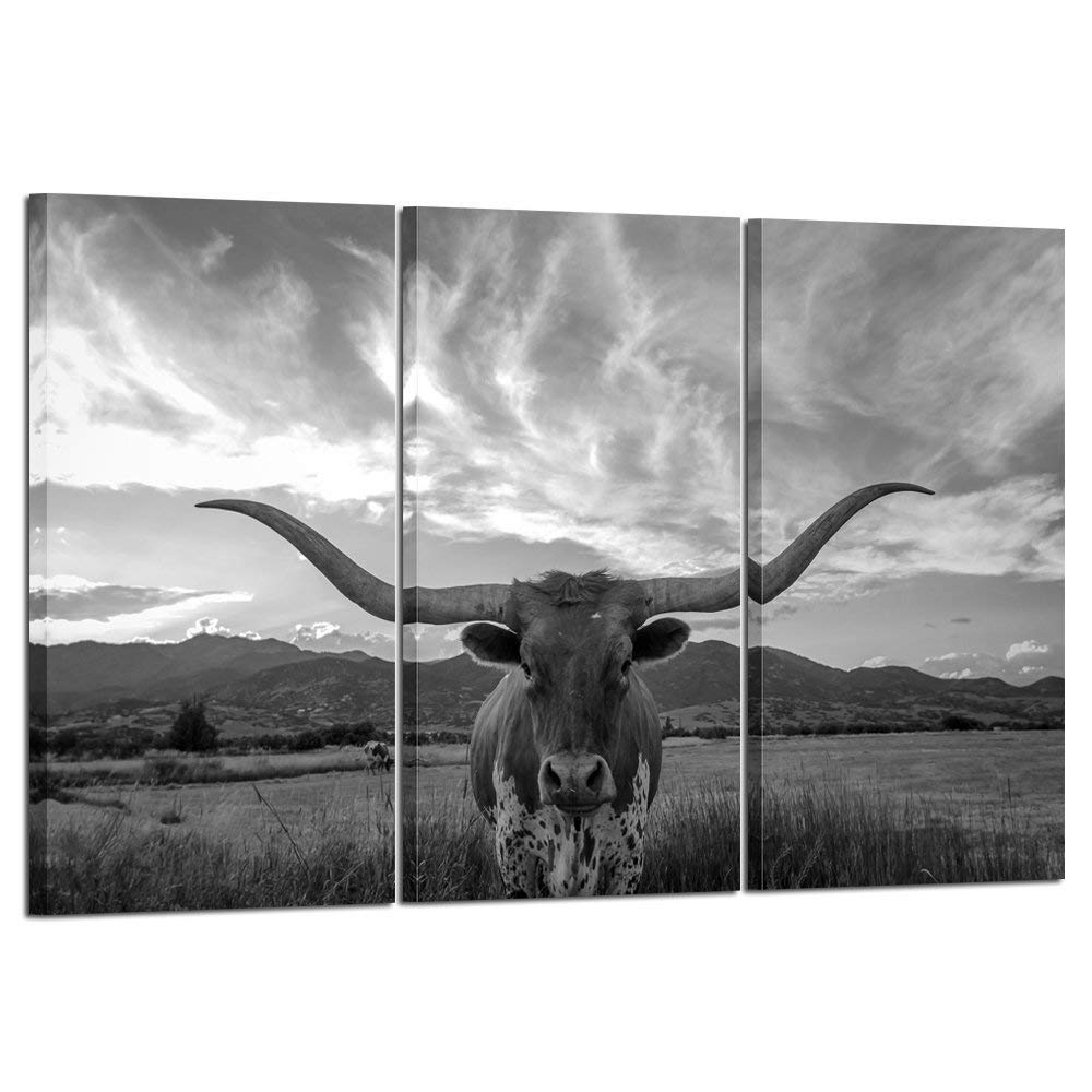 KREATIVE ARTS - Large Modern Canvas Wall Art for Home and Office Decoration Texas Animal Pictures Print Art on Canvas Longhorn Canvas Prints Giclee Artwork for Wall Decor 16x32inchx3pcs