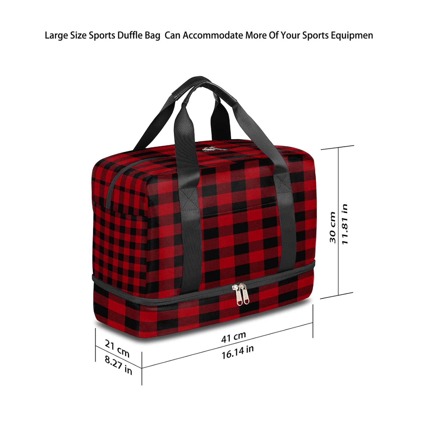 Buffalo Plaid Sports Gym Bag with Shoes Compartment,Classic Check Lattice Travel Duffel Bag for Men Women Boys Girls Teens Overnight Weekend Yoga Workout Bag Training Handbag
