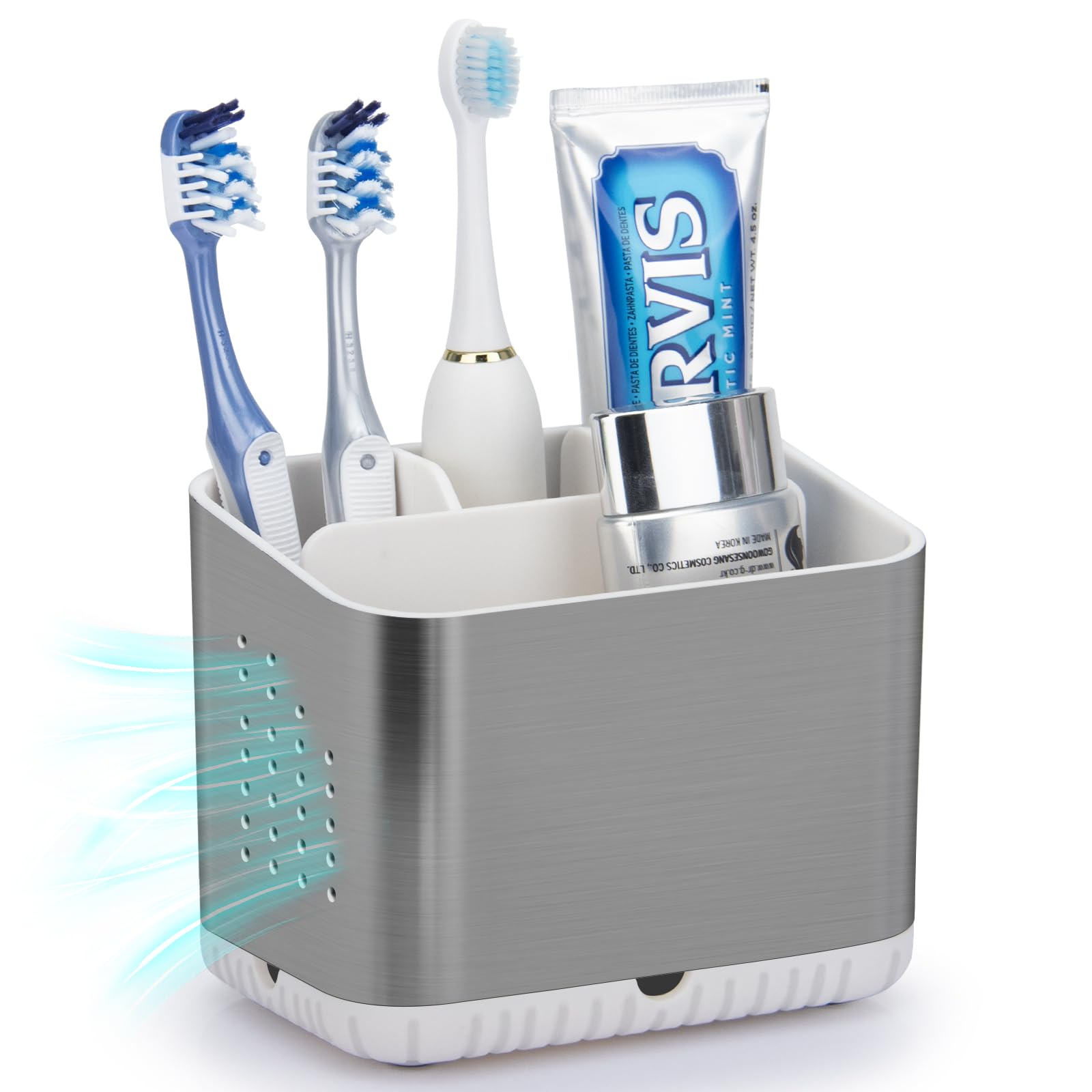 Porte-brosse à Dents GFWARE 7 Emplacements - Organisateur De Salle De Bain Avec Drainage - Amovible, Antidérapant - Pour Brosses électriques Et Accessoires