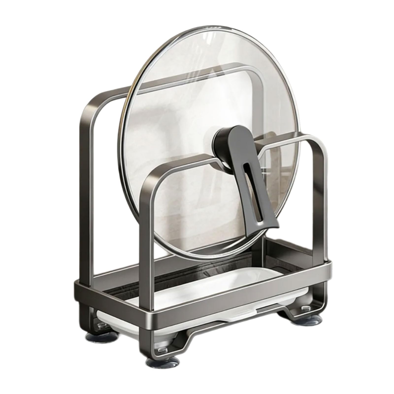 CRFFZ Cutting Board and Pots Lid Holder Chopping Board Organizers Carbon Steel Stand Kitchen Countertop Rack with Drian Tray Pots Lid Holder