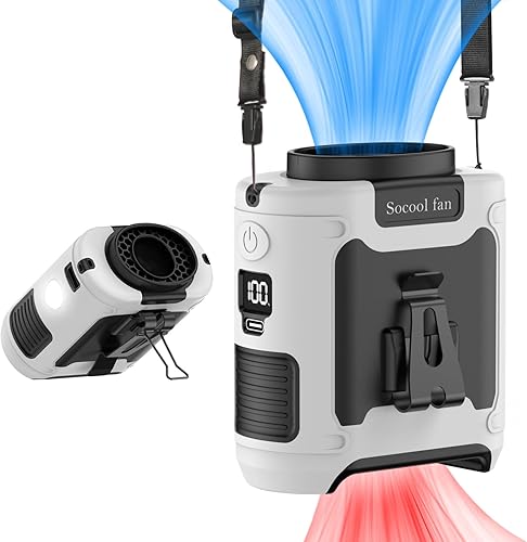 Miniatura 17 de Socool - Ventilador portátil de 10 000 mAh, clip para el cinto, batería recargable, 5 velocidades, linterna, para el cuello, manos libres, 40 horas,
