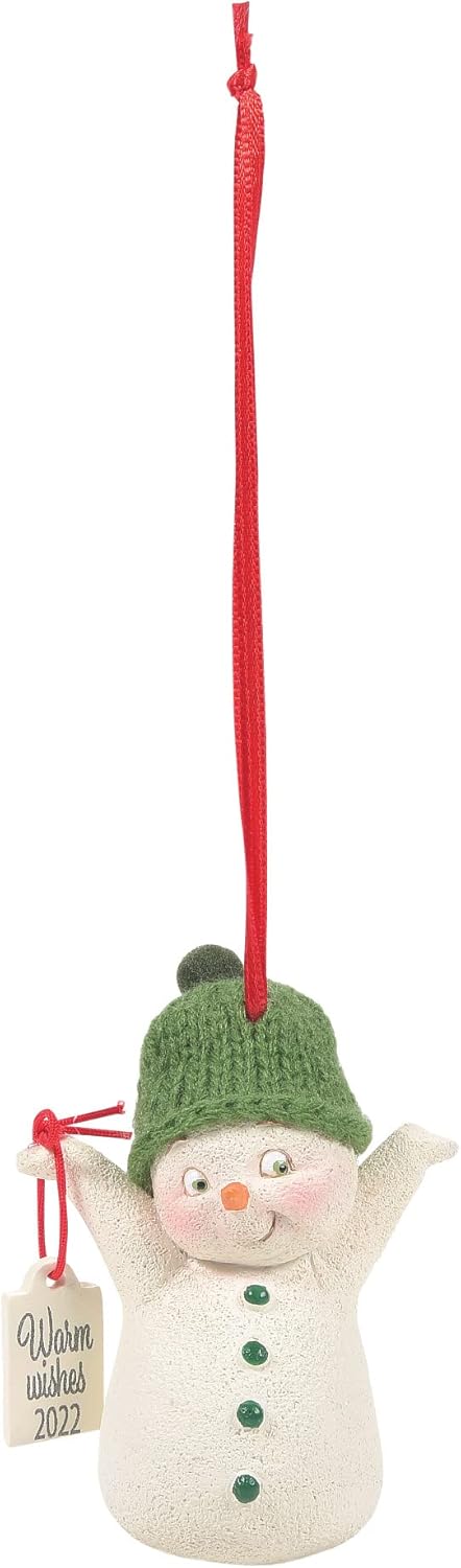 Warm Wishes 2022 Snowman Ornament with Green Knit Hat