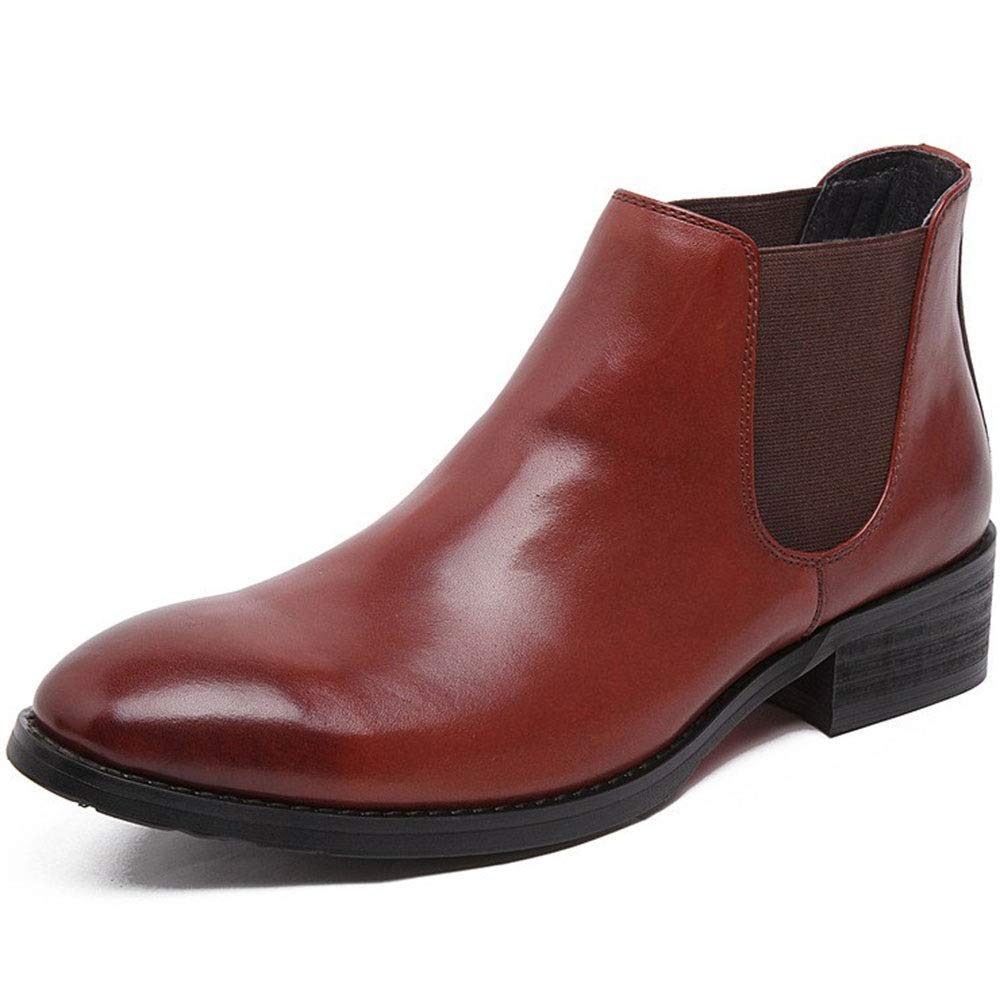 Bottes Chelsea en cuir marron rouge pour hommes avec talon moyen et bout rond taille 37