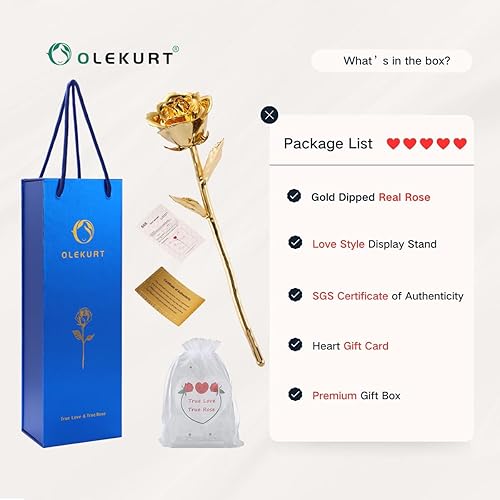 Miniatura 5 de Rosa dorada  Regalo de aniversario de rosas bañadas en oro para esposa y mamá, el mejor regalo para su día de la madre, día de San Valentín,