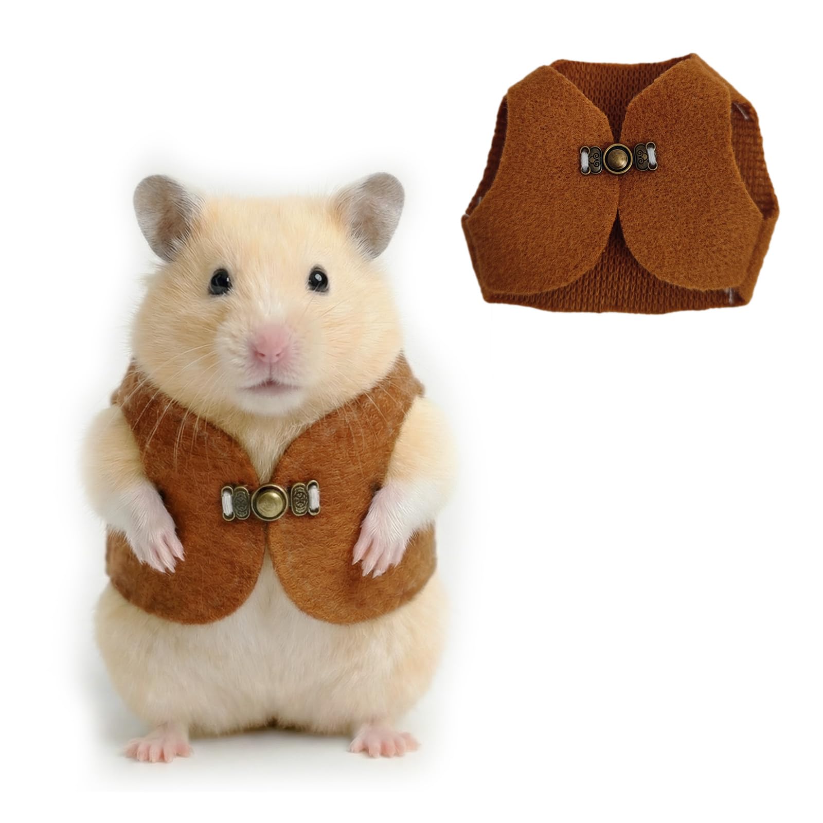 Hamster Clothes Small Animal Outfit Button-Up Vest Warm Winter Sweatshirt Ferret Costume Accessories for Halloween Party Cosplay Photoshoot – Suitable for Ferret Rabbit Guinea Pig Squirrel（Brown）