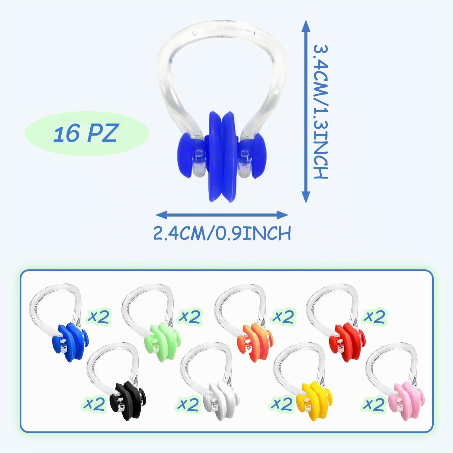16 Pezzi Tappanaso per Piscina, Tappanaso Nuoto Sincronizzato, Tappanaso per Piscina in Silicone, Tappi per Naso Protector per Il Nuoto, Unisex, per Adulti, Principianti, 8 Colori