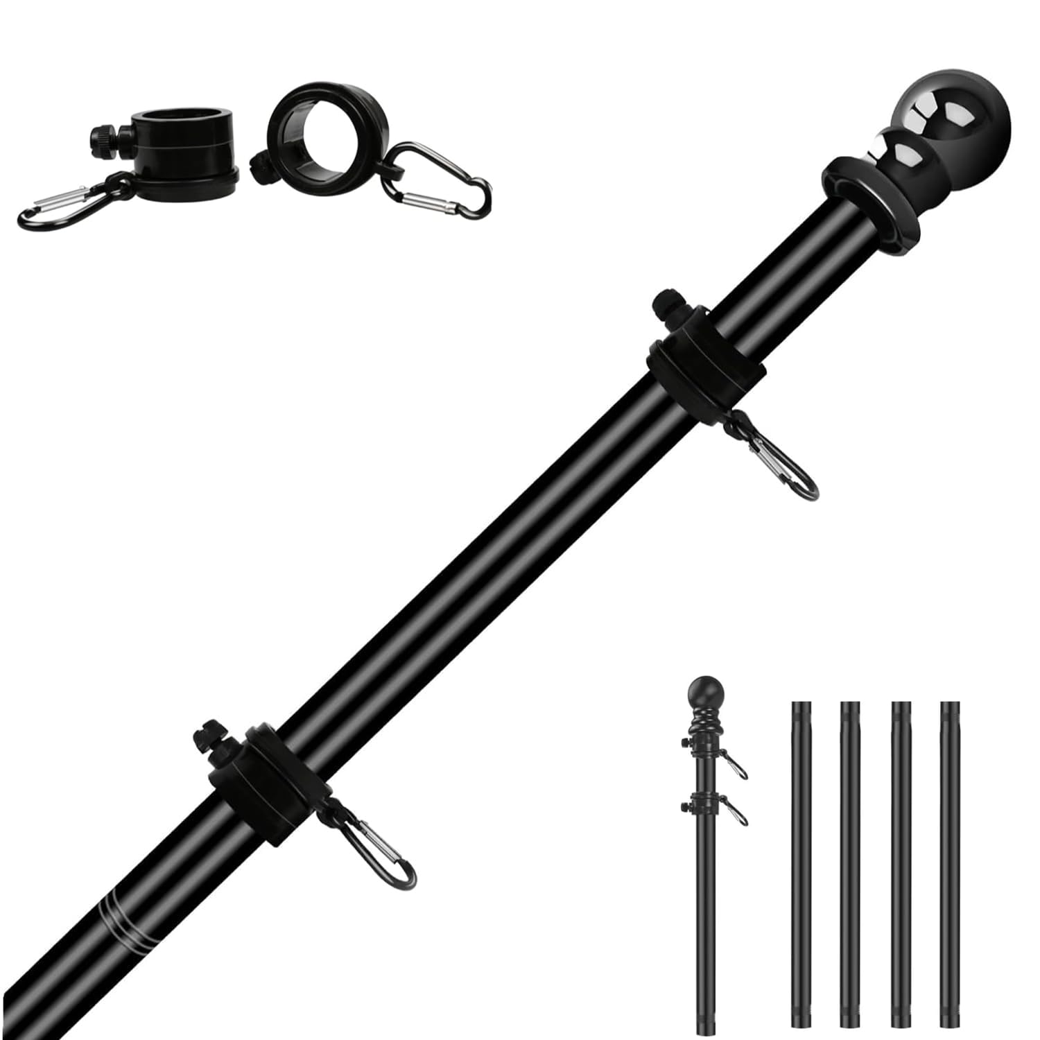 – Flag Pole Kit,6FT Stainless Steel FlagPole,Guide Banner Flag Pole with Tangle-free 360 Rotating Rings for House Yard Outdoor Fence Roof Walls