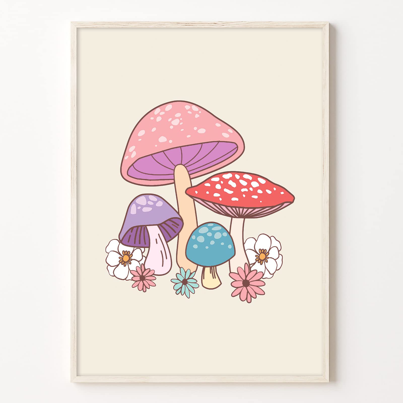 Buy Retro Aesthetic Mushrooms Wall Art Pastel Mushroom Cute Wall Art