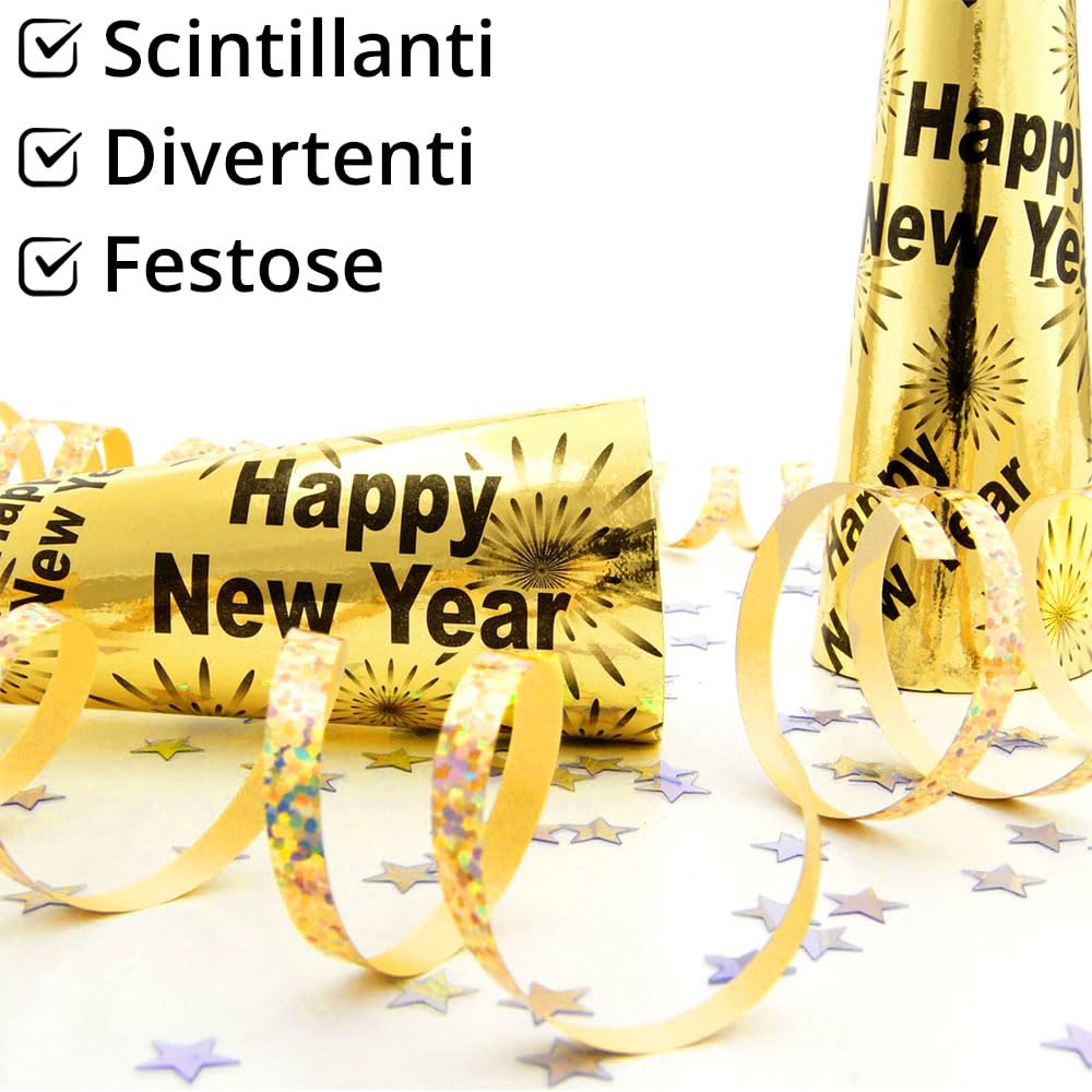 5 Stelle Filanti Metalliche Oro per Decorazioni Festa Compleanno - 5 Pezzi -