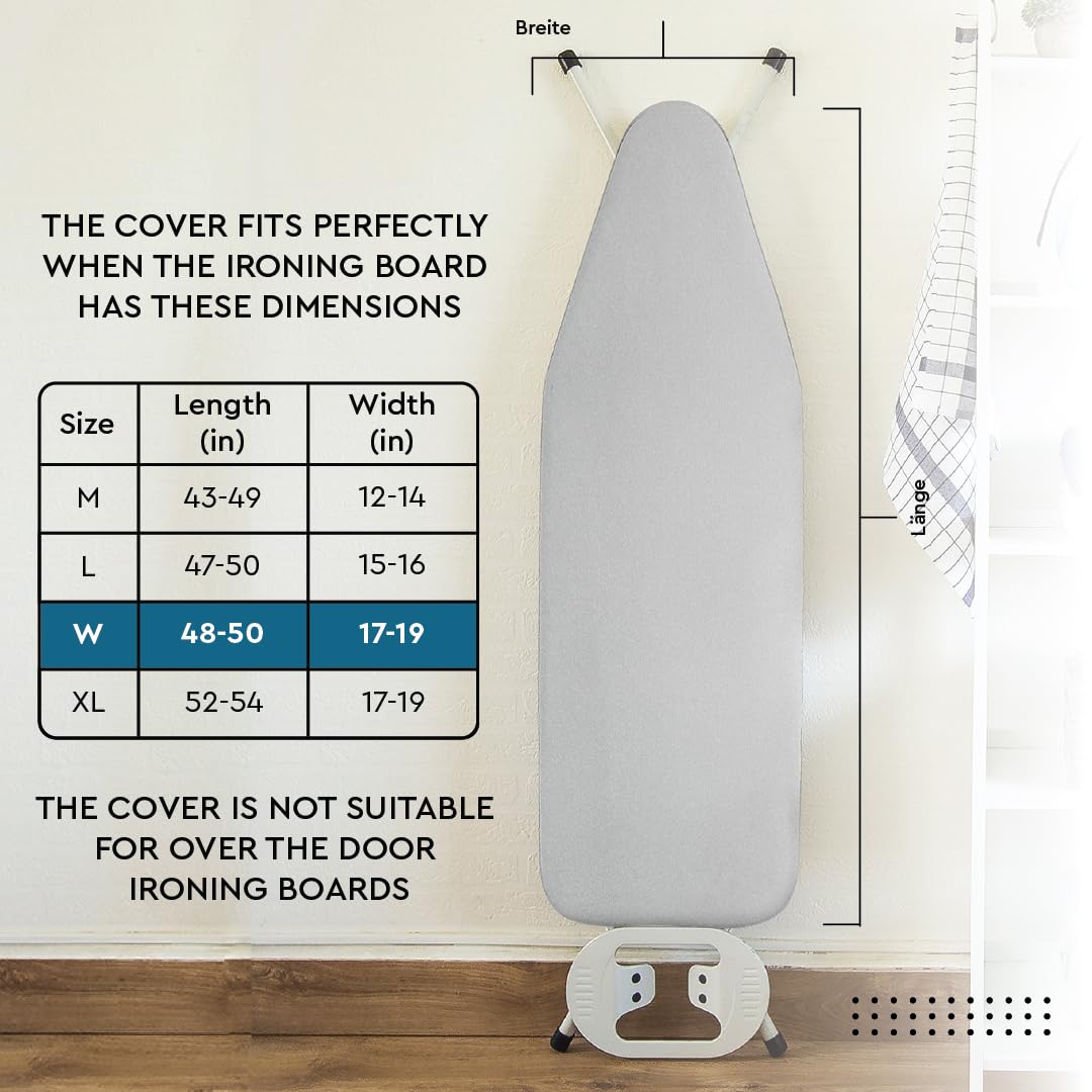 Funda y almohadilla para tabla de planchar de 49 x 18 pulgadas, metalizada Silver Super Luxury con almohadilla de espuma y fieltro, se adapta a tablas de hierro anchas, reflectante al 3