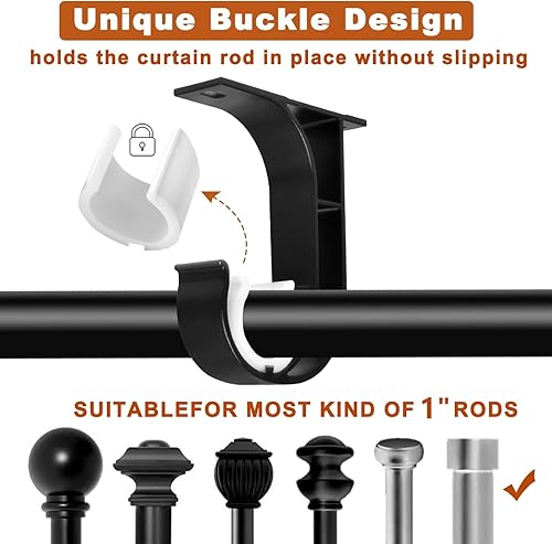 Miniatura 2 de Soportes de barra de cortina de techo, soportes de techo resistentes para barra de cortina de 1 a 1 14 pulgadas, ganchos negros para barra de