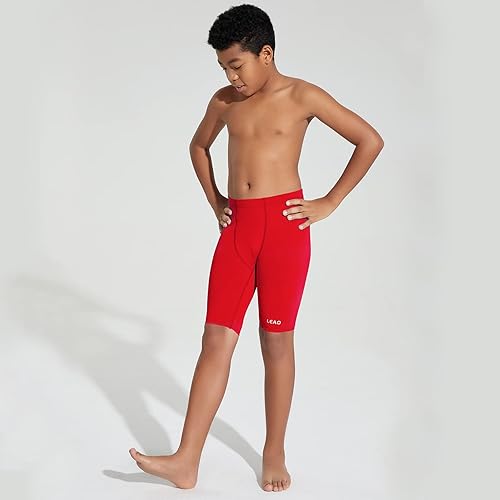 Miniatura 5 de LEAO Traje de baño para niños y jóvenes, color liso, con protección solar UPF 50+, secado rápido, pantalones cortos de natación atléticos