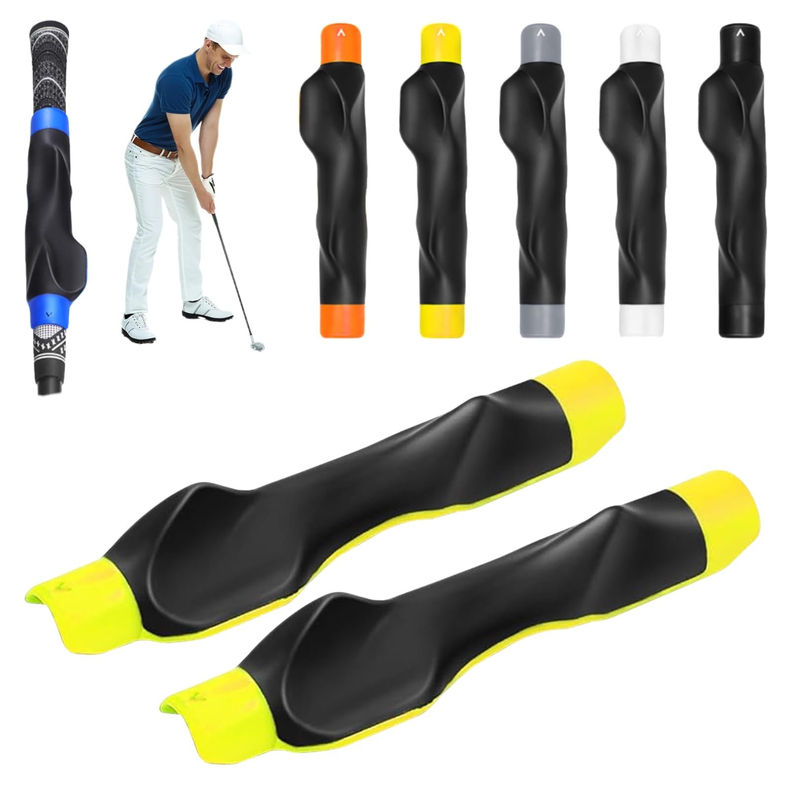 Kryilut Swing True Grip Trainer 2.0, Golf Grip Trainer, Right Hand Golf Grip Training Aid, Grip Swing Trainers for Golf Clubs, Corrects Golf Grip Posture and Improves Swing Accuracy (Yellow, 2pcs)