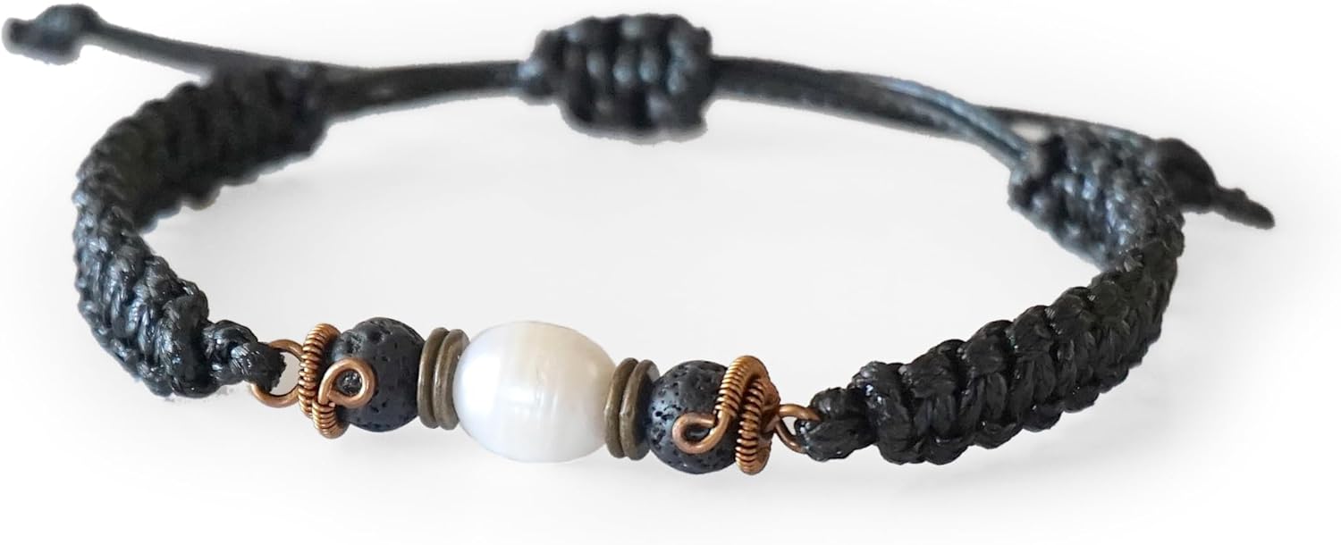 NEW VALOR 835 Raw Bracelet for Men - Natural Crystal Gemstone - Men’s Jewelry Gift - Size Adjustable Bracelet - Pearl Bracelet - June Birthstone - Gift for Men
