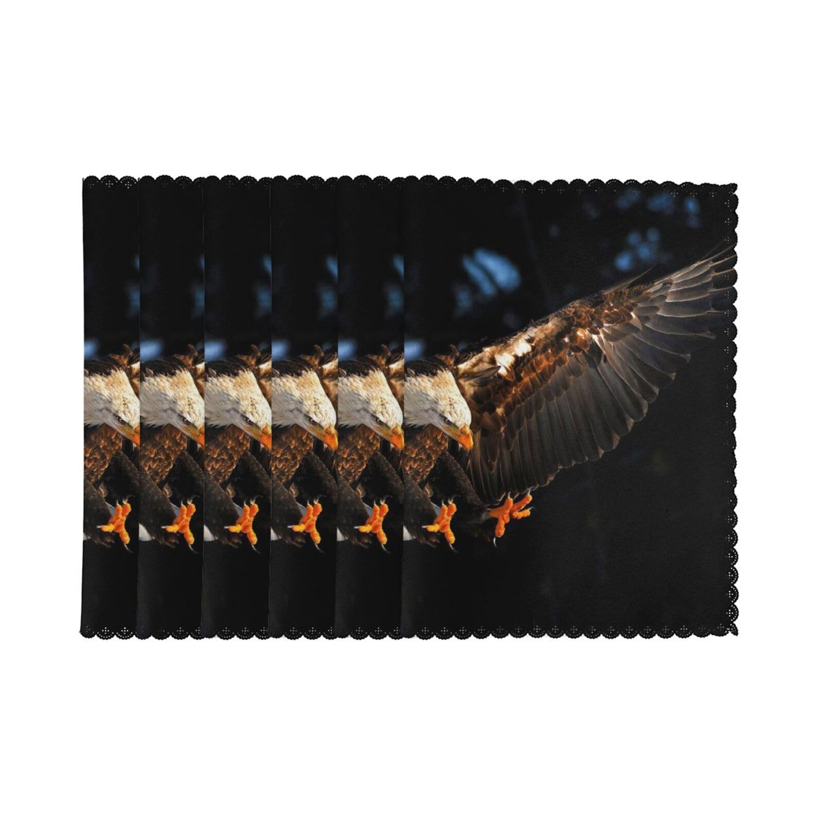 6 PCS Heat Resistant Placemat 45x30 CM, 3D Bald Eagle Printed Non-Slip Place Mats for Kitchen Dining Table Indoor Outdoor