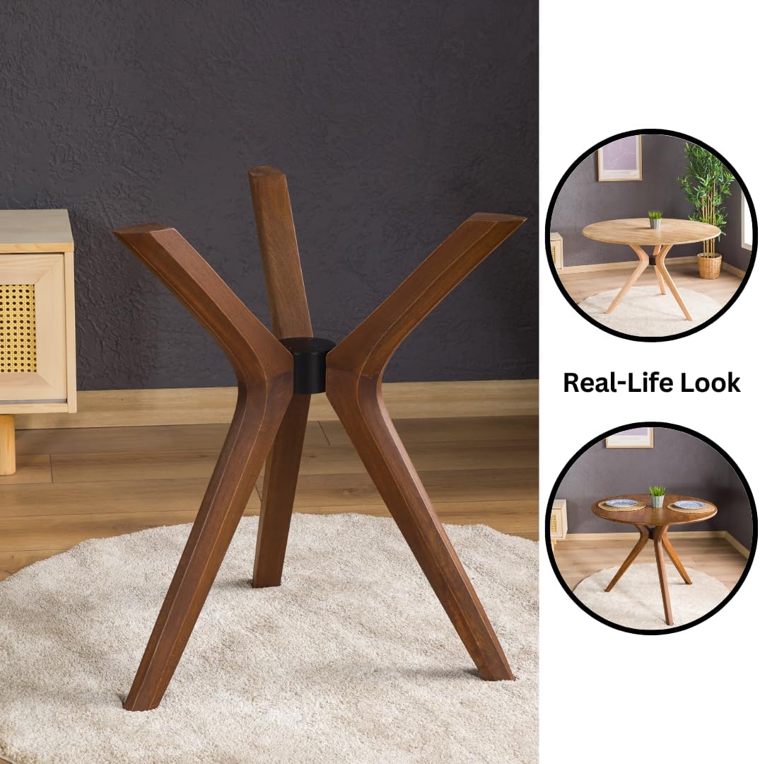 Mid Century Modern Dining Table Base Only, Pedestal Table Bases, Wooden Legs for Kitchen Tables, Glass Top Wood Top Assembly Tools Available (Glass Tabletop Anti-Slip Pads, Walnut)