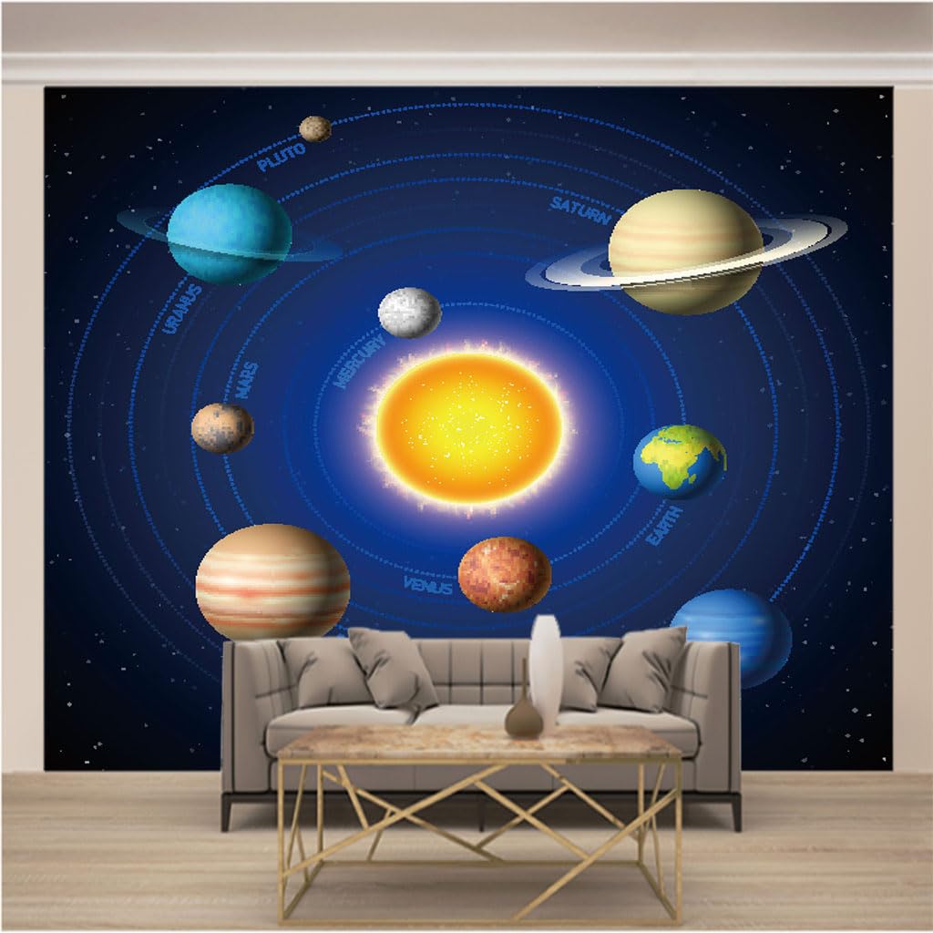 Papier peint panoramique 3D trompe l'oeil bleu planète intissé chambre adulte