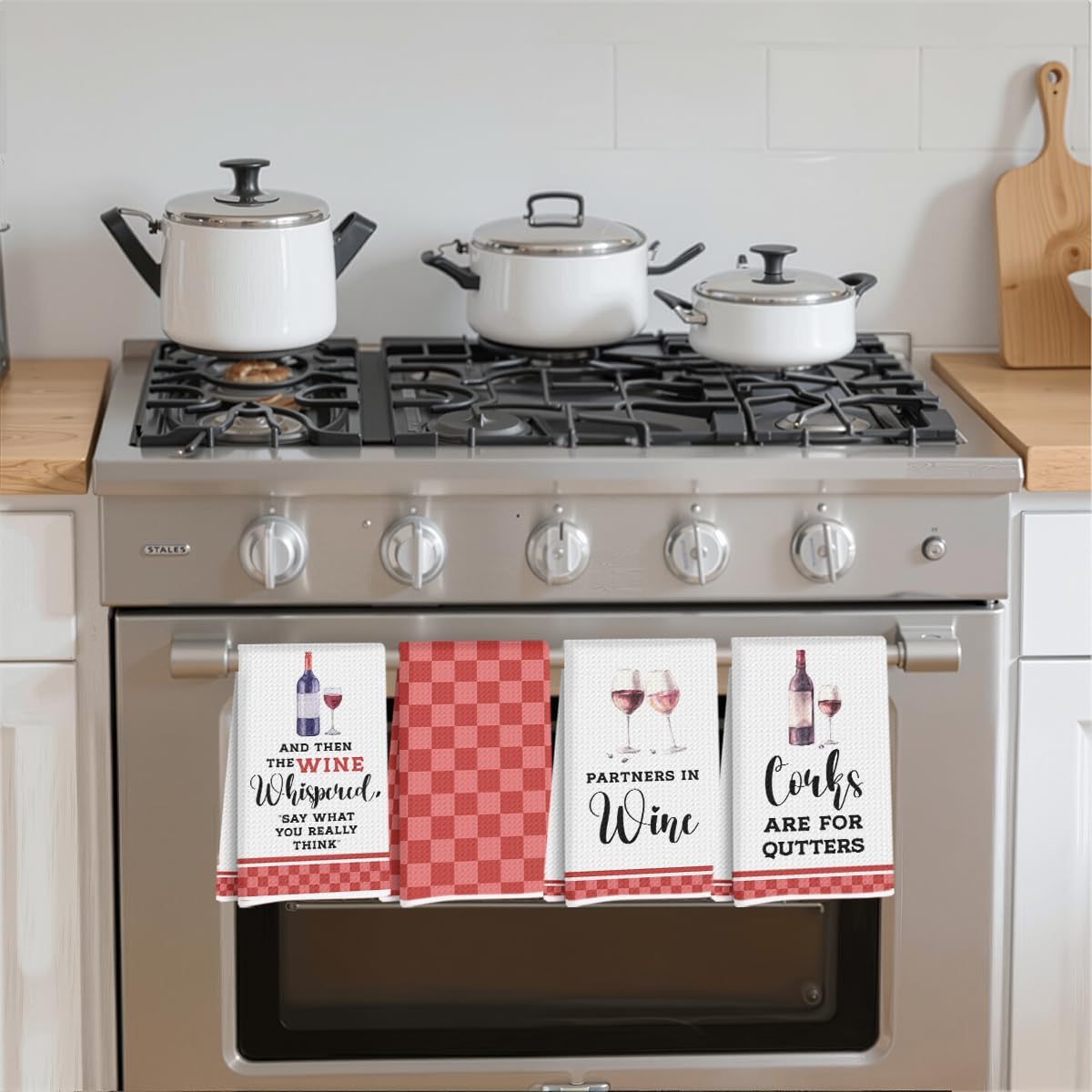 4Pcs Funny Kitchen Towels 24x14 Inch, The Wine Whispered, Red Checkered Waffle Hand Towels for Kitchen Home, Absorbent Soft Microfiber Dish Cloth Tea Towel, Wine Lovers Gifts for Women - Image 6
