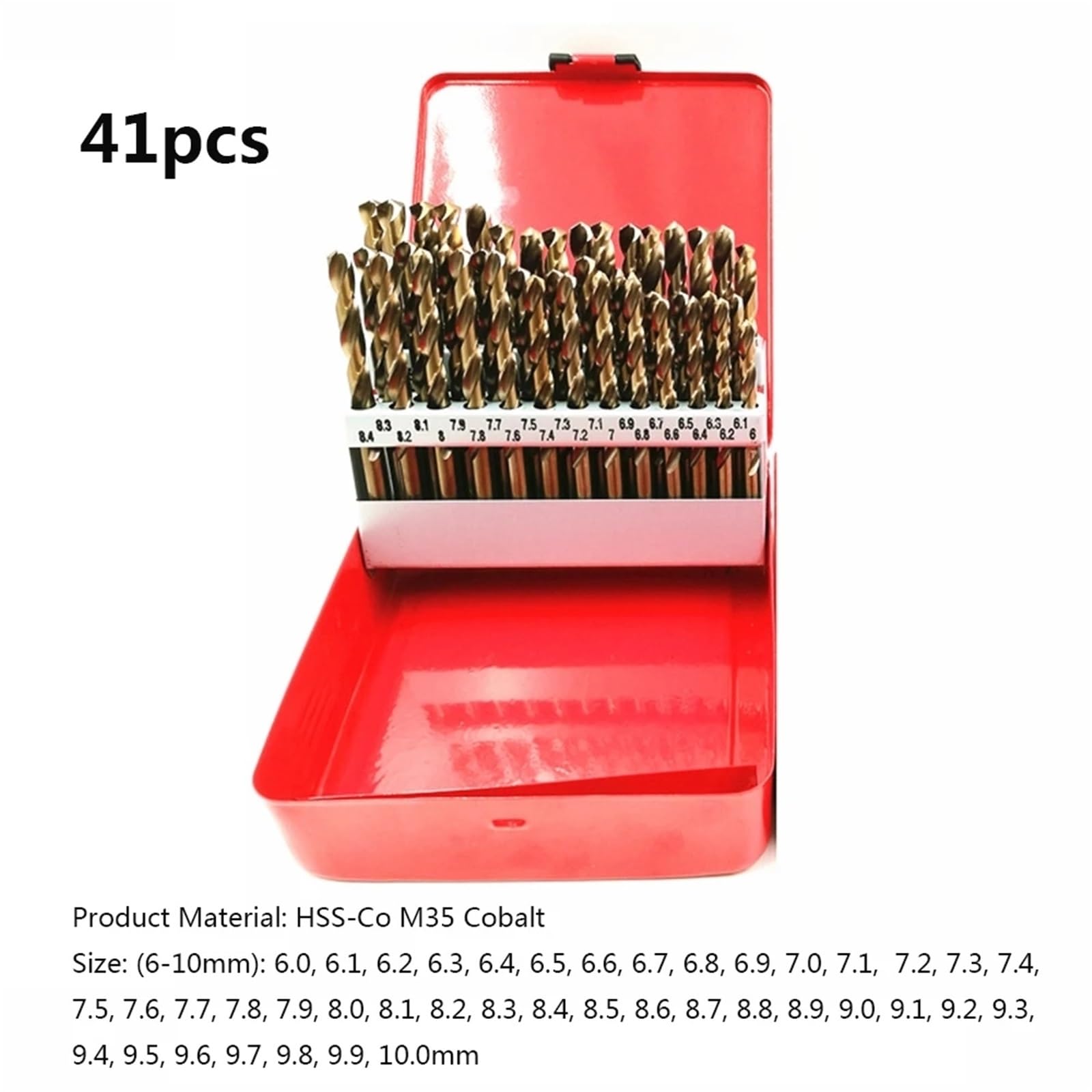 Juego de brocas para taladro rotativo Juego de brocas cobalto M35 41/51 piezas, HSS-Co, longitud estándar, con estuche metálico for taladrar acero inoxidable, madera y metal(41Pcs 6-10mm)
