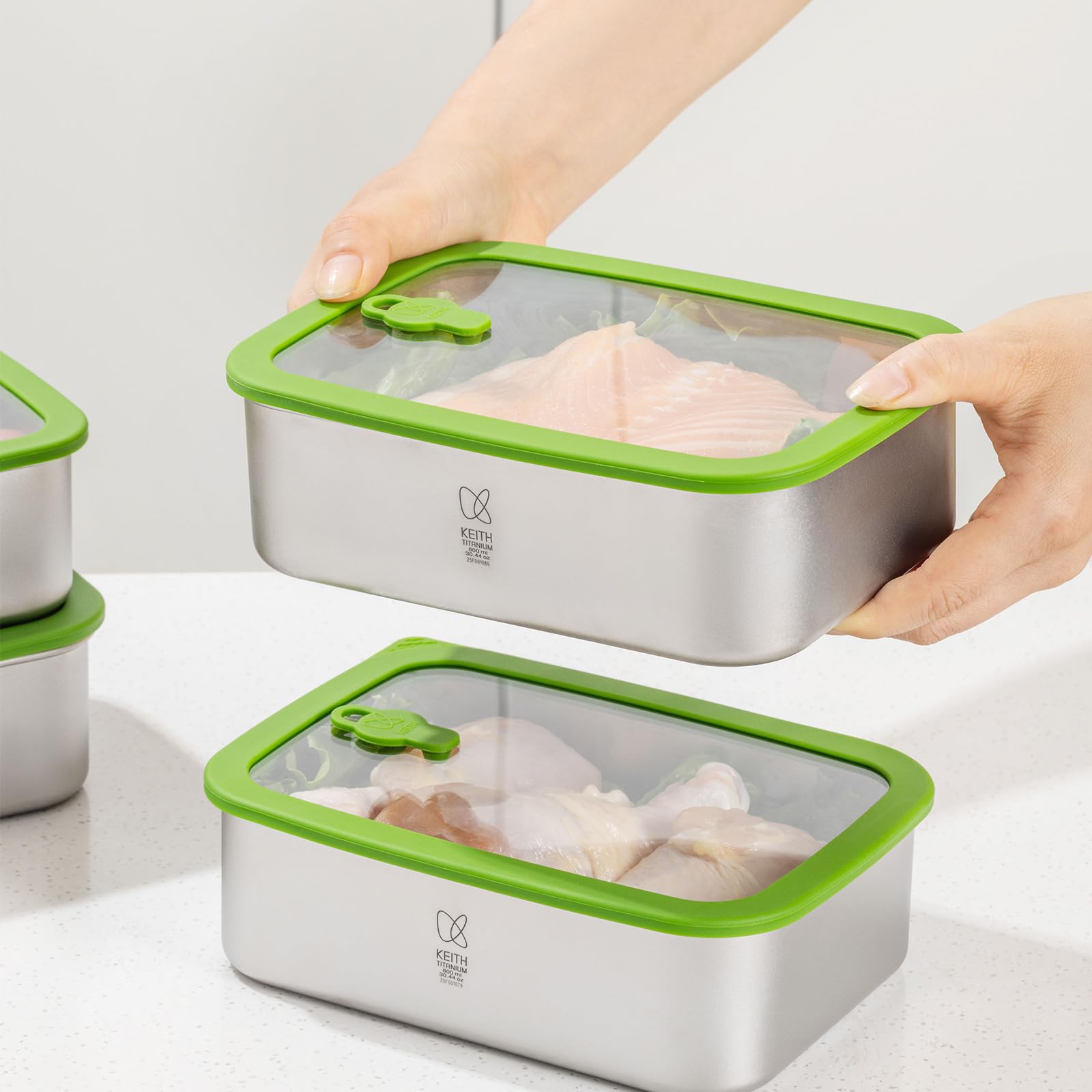 Keith Recipientes de titanio para almacenamiento de alimentos con tapas a prueba de fugas y herméticos | Contenedores de titanio herméticos para congelador, fiambrera Bento de 800 ml para comida