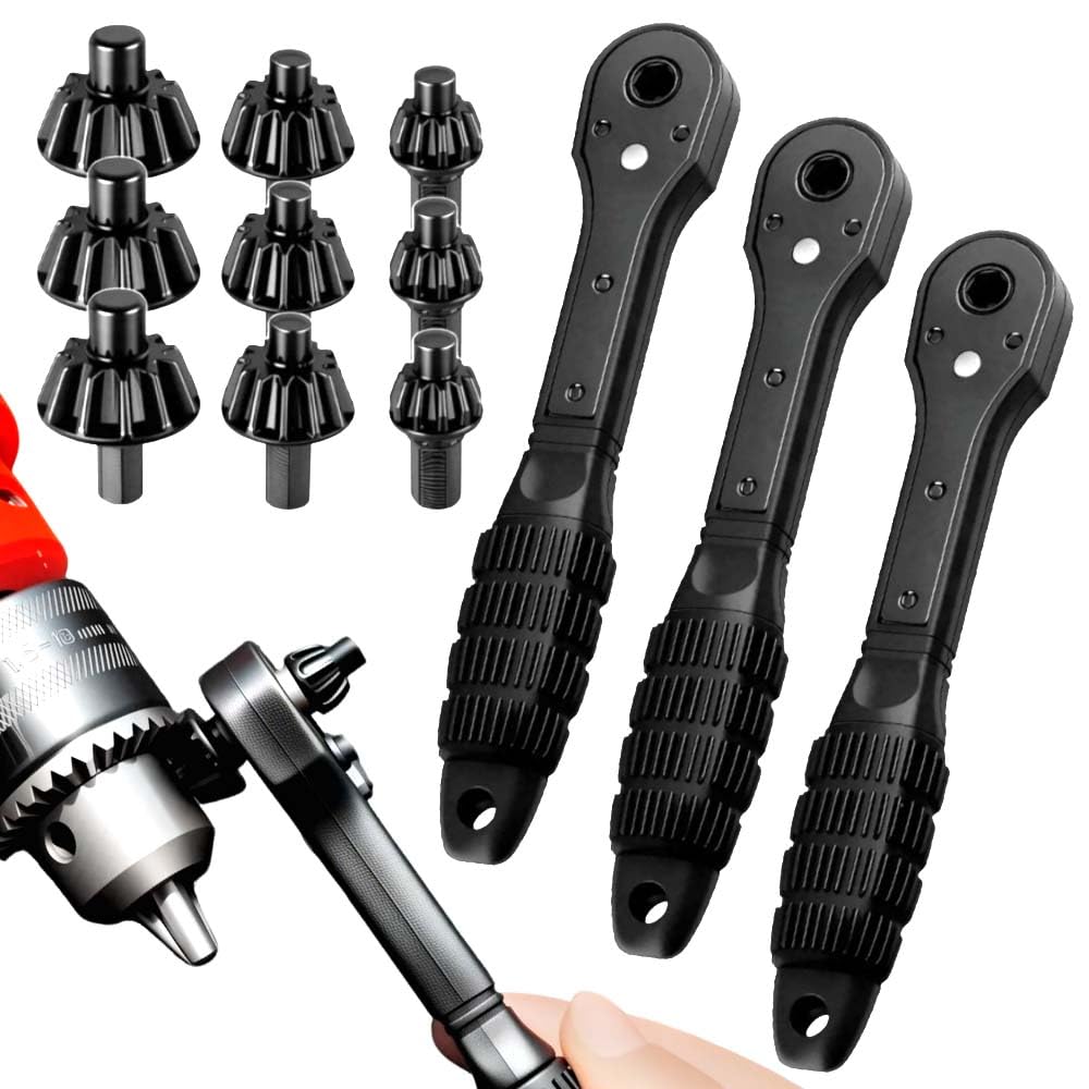 2 in 1 Drill Chuck Ratchet Spanner, 2025 New 2 in 1 Ratchet Drill Chuck Key Wrench, Universal Double Head Chuck Key Replacement Tool Drill Chuck