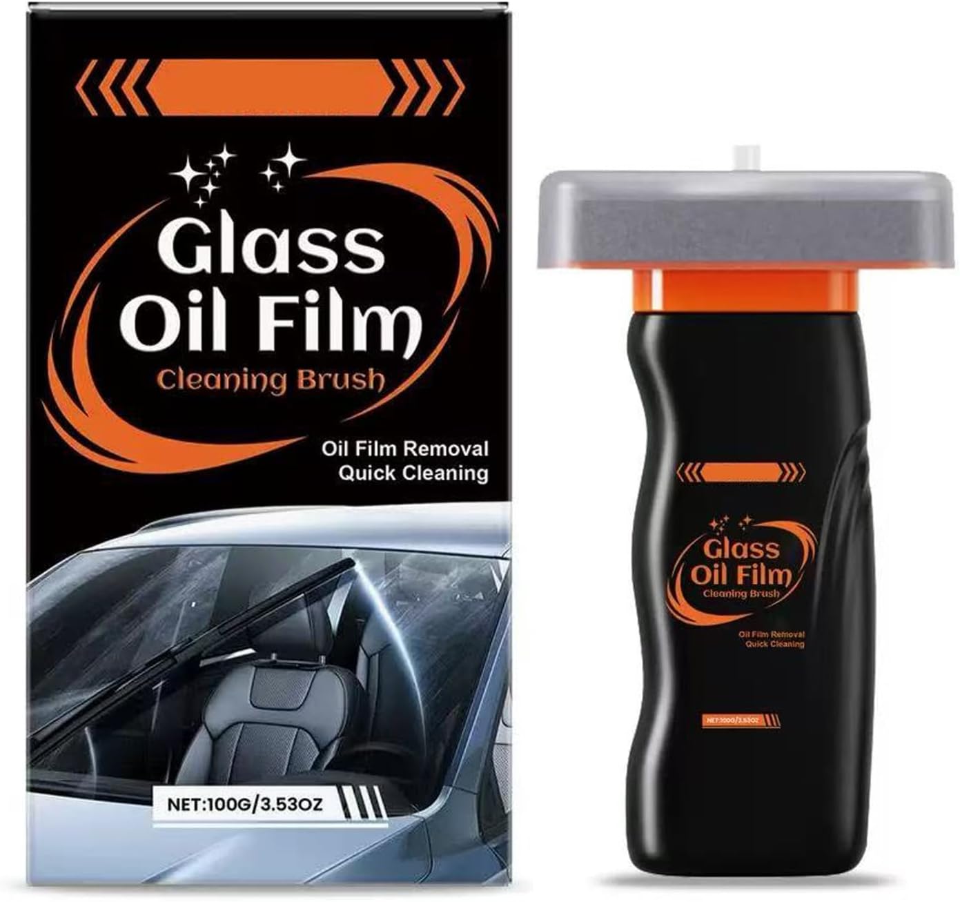 Glass Oil Film Cleaning Brush，2026 Handheld Glass Oil-Film Remover, 100ml Emulsion Cleaner with Cleaning Board & Brush, Automotive Oil Film Cleaning Brush for Car Windows