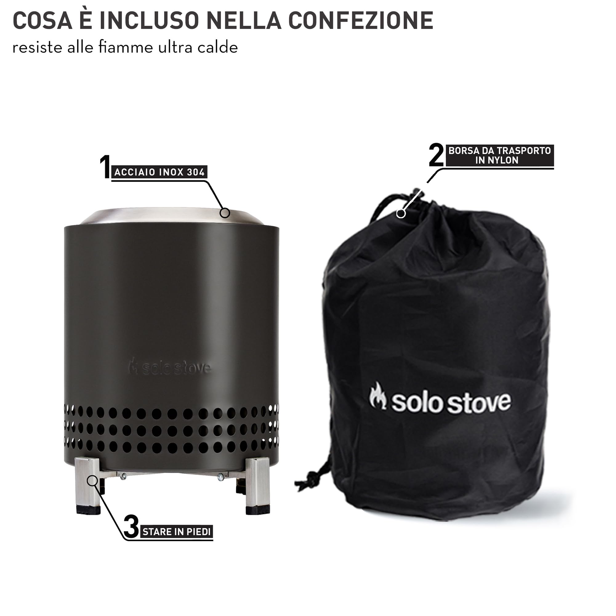 Solo Stove Mesa Braciere da tavolo da esterno | Mini camino portatile a bassa emissione di fumo, Alimentato a pellet o legna, acciaio inossidabile, con supporto, borsa, 17,5 x 13 cm, 635 g, Grigio