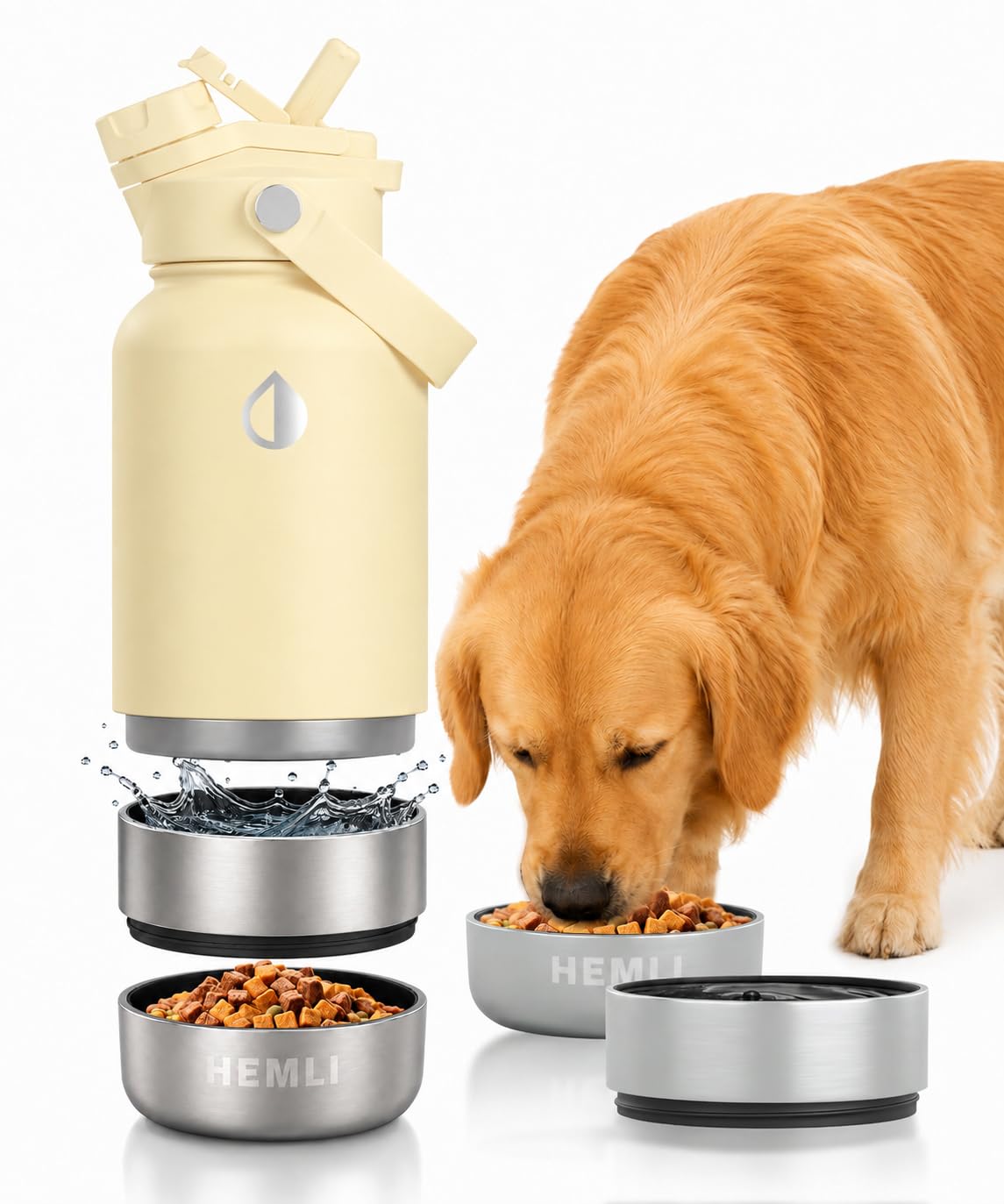 HEMLI 32 oz. Dog Water Bottle, Insulated Dog Travel Water Bottle, Stainless Steel Pet Water Bottle Dispenser Portable Food and Water Bowl for Dogs for Walking Dog Canteen Travel Kit — image 1