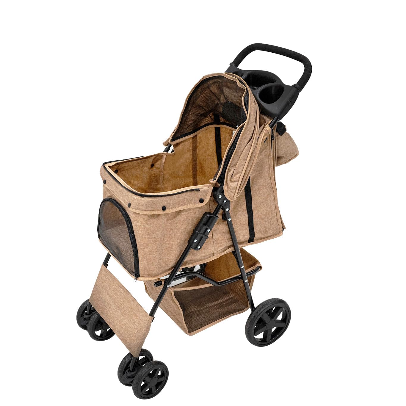Monstershop Unisex Beige Pet Stroller With Rain Cover & Caddy Bag - Woven 65Cm