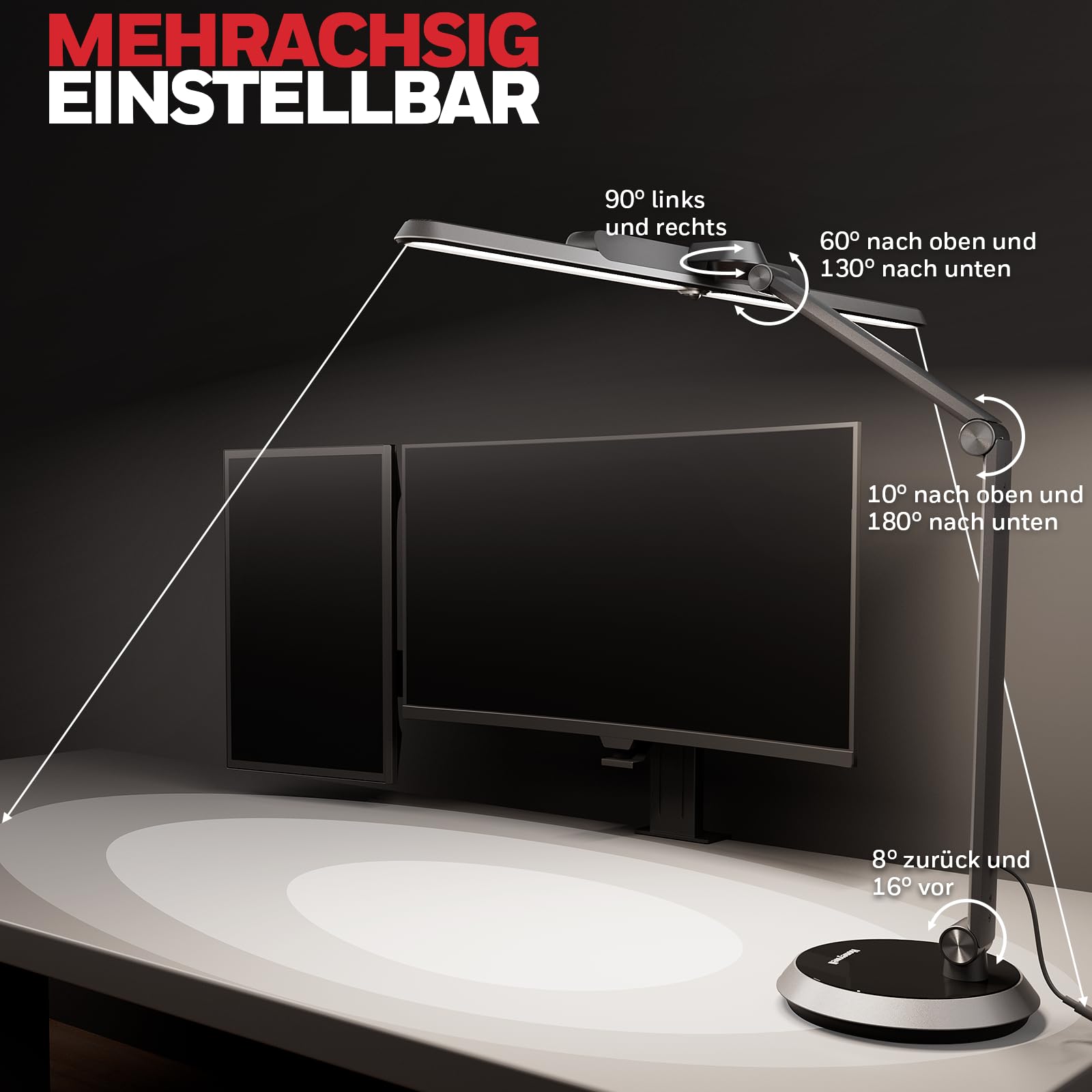 Honeywell LED-Tischleuchte H9 Sunturalux dimmbar mit Bewegungsmelder | 1000LM, CRI≥91, 2700K-5000K, augenschonend, RG0 geringes Blaulicht, stufenlose Dimmung, Leuchte für Schreibtisch