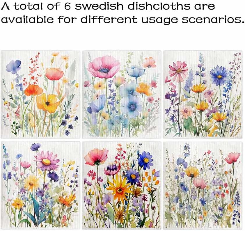 Swedish Dishcloths for Kitchen – 6 Pack Cellulose Reusable Cleaning Paper Towels – Soft, Quick-Drying, Washable Dish Rags for Kitchen, Counters & More (Flower) - Image 6
