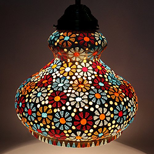earthenmetal Large Surahi-Shaped Glass Pendant Hanging Lamp - Turkish Style, Multicolored, Bulb Not Included, Handcrafted in India for Living and Home Decoration (Pack of 1)