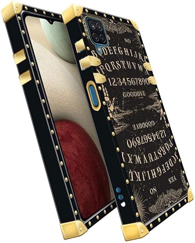 Miniatura 2 de DAIZAG Funda compatible con Samsung Galaxy A12, B Witchy Ouija - Funda de lujo elegante para mujeres y niñas, decoración de metal, esquina clásica,