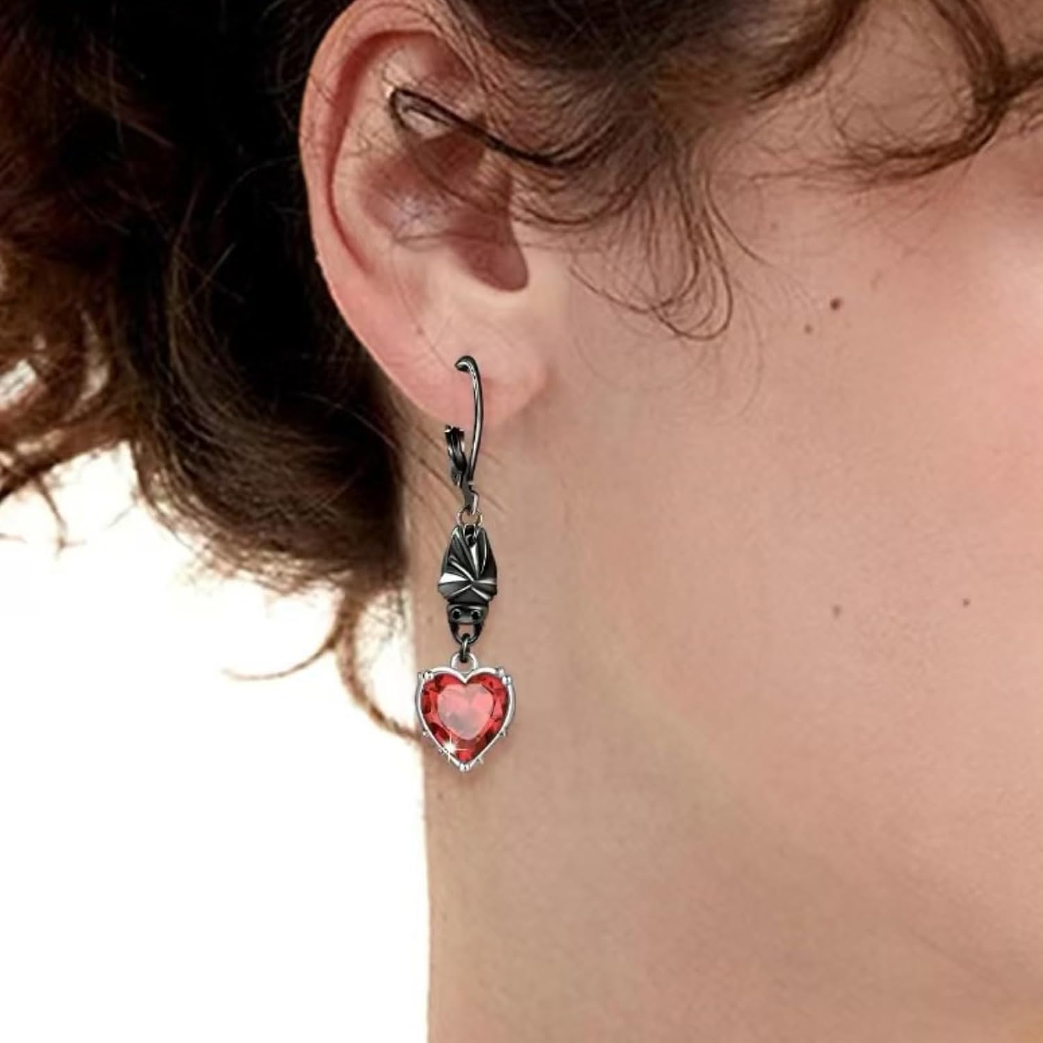 Gothic Red Crystal Earrings for Women Black Rose Bat Skeleton Heart Dangle Drop Leverback Vampirecore Dark Aesthetic Jewelry - Image 2