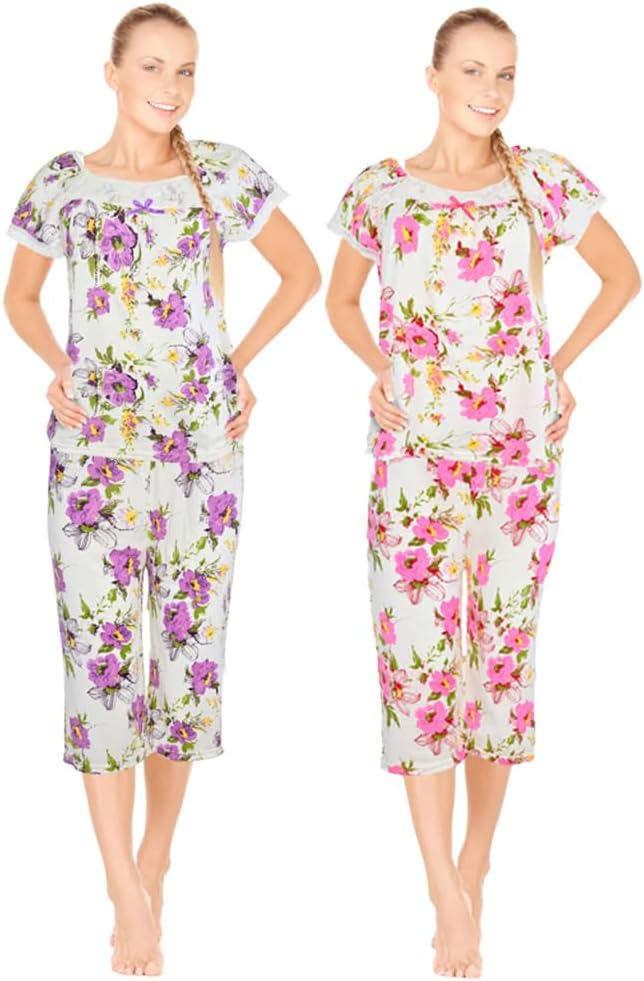 JEFFRICO Womens Capri Set Sleepwear Soft Pajamas Sleep Nightshirts